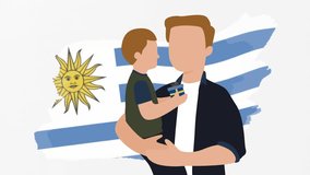 Animated father and son, Uruguay flag icon, symbol. Family life, human rights, identity, relationship concept. Slow motion vector animation, motion graphic video. Isolated white screen background - Powered by Shutterstock - Get 15% off with code: PIKWIZARD15