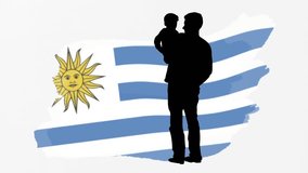 Animated father and son, Uruguay flag icon, symbol. Family life, human rights, identity, relationship concept. Slow motion vector animation, motion graphic video. Isolated white screen background - Powered by Shutterstock - Get 15% off with code: PIKWIZARD15