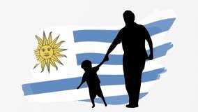 Animated father and son, Uruguay flag icon, symbol. Family life, human rights, identity, relationship concept. Slow motion vector animation, motion graphic video. Isolated white screen background - Powered by Shutterstock - Get 15% off with code: PIKWIZARD15