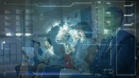 tech team clapping in briefing room showcasing holographic globe with data overlays. Futuristic, innovation, collaboration, data visualization, digital, corporate, high-tech - Powered by Shutterstock - Get 15% off with code: PIKWIZARD15