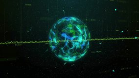 Holographic globe rotating among data panels and shifting gauge charts over starfield in 3D render. Futuristic, digital, innovation, technology, data, analysis, immersive - Powered by Shutterstock - Get 15% off with code: PIKWIZARD15