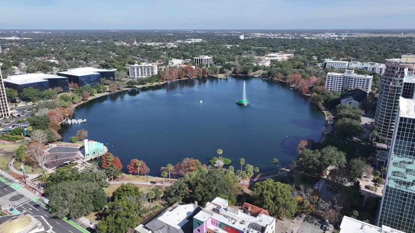 Eola Park At Orlando In Florida United States. High Rise Buildings Landscape. Financial District. Orlando At Florida United States. Downtown City. Urban Outdoor.