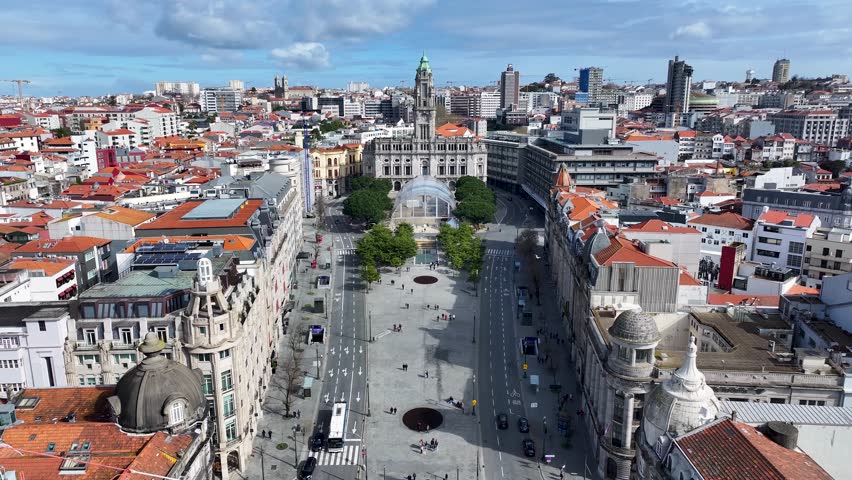 City Hall At Porto In District Of Porto Portugal. Downtown Landscape. Cultural Heritage. Old Town Scenery. City Hall At Porto In Portugal. Tourism Landmark.
