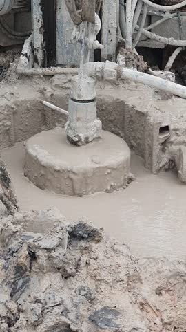 micropiles works, pouring or grouting or casting concrete cement into micropile hole for deep foundation or pile cap