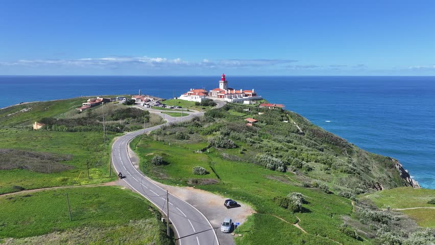Roca Cape Lighthouse At Sintra In Lisbon District Portugal. Beach Landscape. Nature Seascape. Travel Destination. Roca Cape Lighthouse At Sintra In Lisbon District Portugal. Turquoise Water.