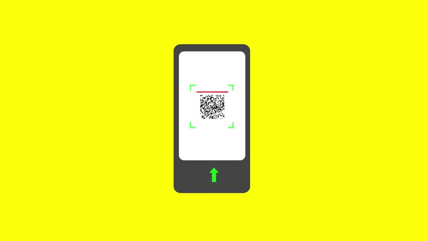 Scanning a QR code on a smartphone animation. Contactless payment with mobile phone via QR code scanning app. Motion graphics.