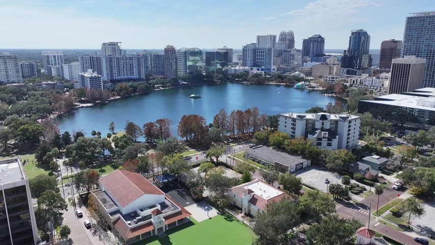 Orlando Skyline At Orlando In Florida United States. Downtown Cityscape. Corporate Buildings Background. Orlando At Florida United States. High Rise Buildings. Business District.