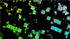 Luminous geometric cubes in vibrant green and cyan float and rotate against a black void, creating a striking visual representation of digital data for tech and science applications. - Powered by Shutterstock - Get 15% off with code: PIKWIZARD15