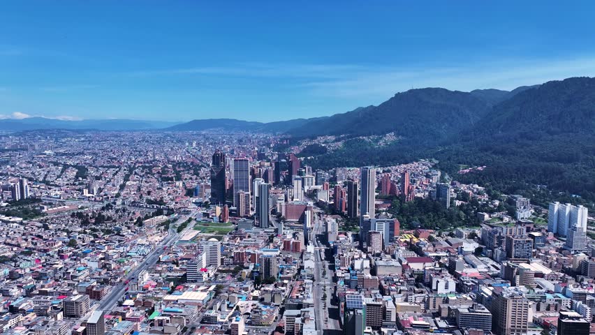 Bogota Skyline In District Capital Colombia. Metropolis Downtown District. Stunning Cityscape. Offices Buildings. Bogota Skyline In District Capital Colombia. Skyscrapers Scenery. Outdoor Skyline.