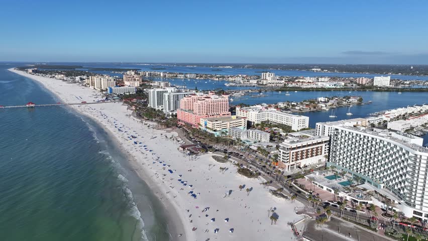 Clearwater Skyline At Clearwater In Florida United States. Beach Landscape. Bay Harbor Scenery. Downtown District. Clearwater Skyline At Clearwater In Florida United States. Amazing Cityscape.