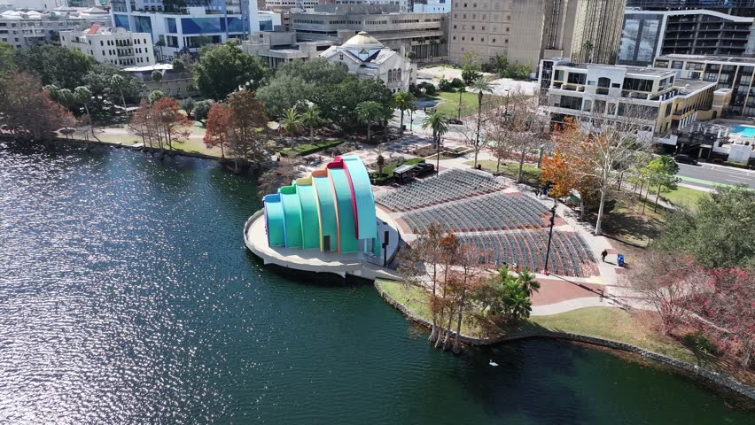 Eola Park At Orlando In Florida United States. High Rise Buildings Landscape. Financial District. Orlando At Florida United States. Downtown City. Urban Outdoor.