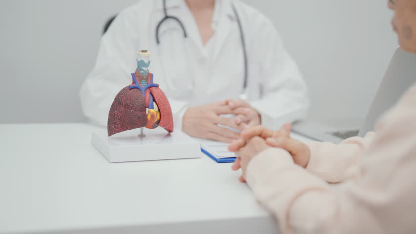 Doctor with Respiratory system. Elderly Patient consultation medical health for Lung Cancer, Asthma, Chronic Obstructive Pulmonary, Bronchitis, Emphysema, Cystic Fibrosis, Bronchiectasis, Pneumonia