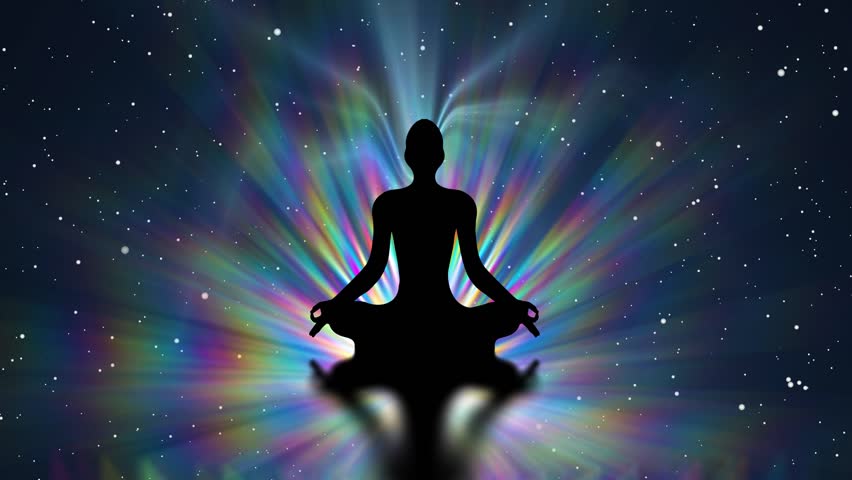 Silhouette of a Meditative Person with Light Effects