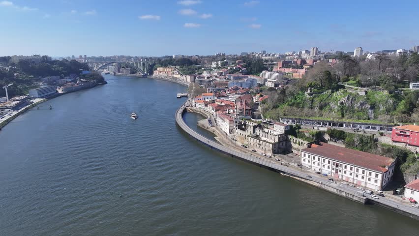Porto Skyline At Porto In District Of Porto Portugal. Coast Buildings. Elevated Road Landscape. Downtown Cityscape. Porto Skyline In Portugal. Portugal Skyline. Travel Landscape.