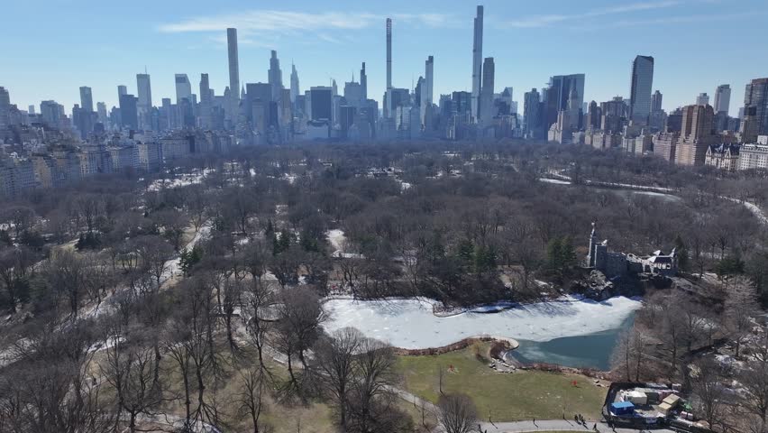 Central Park At Manhattan In New York United States. Downtown City. Leisure Park Landscape. Central Park At New York United States. Metropolitan District. Winter Scenery.