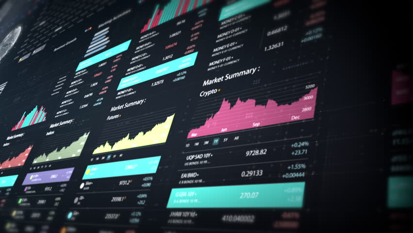 Dynamic data visuals for business info graphics, animated charts, and data-driven insights for a business meeting mock-up. Explore the world of trading, stock exchanges, and crypto