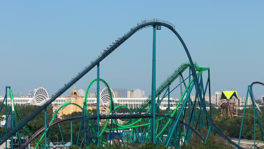 Amusement park in Orlando, Florida with rollercoaster attractions. USA tourist destination.