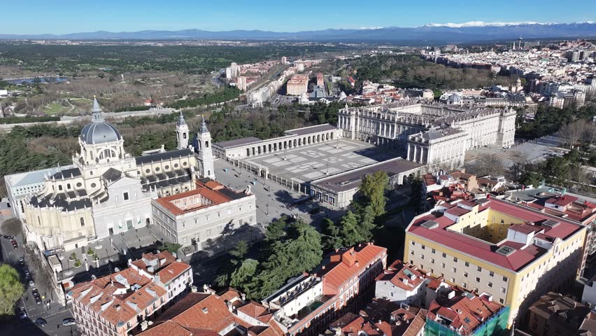 Royal Palace At Madrid In Comunidad De Madrid Spain. Medieval City Scenery. Downtown Cityscape. Madrid At Comunidad De Madrid Spain. Urban Outdoor. Europe Skyline.