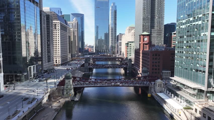 Chicago Skyline At Chicago In Illinois United States. Highrise Buildings Scene. Metropolitan City. Chicago Skyline At Illinois United States. Business District. Cityscape Aerial View.