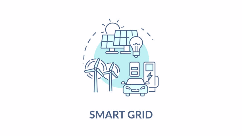 Smart grid blue concept icon animation. Clean electric power generation and usage. Sustainable technologies. Infrastructure. Cyan circular animated abstract idea. HD video with alpha channel - Powered by Shutterstock - Get 15% off with code: PIKWIZARD15