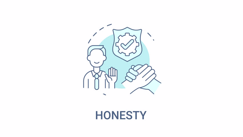 Honesty blue concept icon animation. Speaking and acting truthfully. Positive moral characteristics. Truthfulness in communication. Cyan circular animated abstract idea. HD video with alpha channel