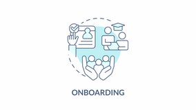 Onboarding blue concept icon animation. Process of familiarizing new employee with organization. HR management responsibility. Cyan circular animated abstract idea. HD video with alpha channel - Powered by Shutterstock - Get 15% off with code: PIKWIZARD15