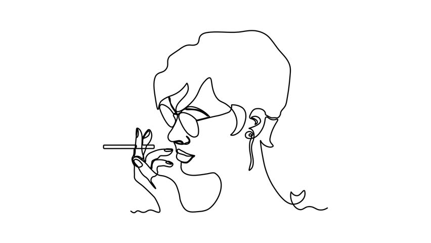 Abstract girl, woman with cigarette, Self drawing animation one continuous line draw, logo