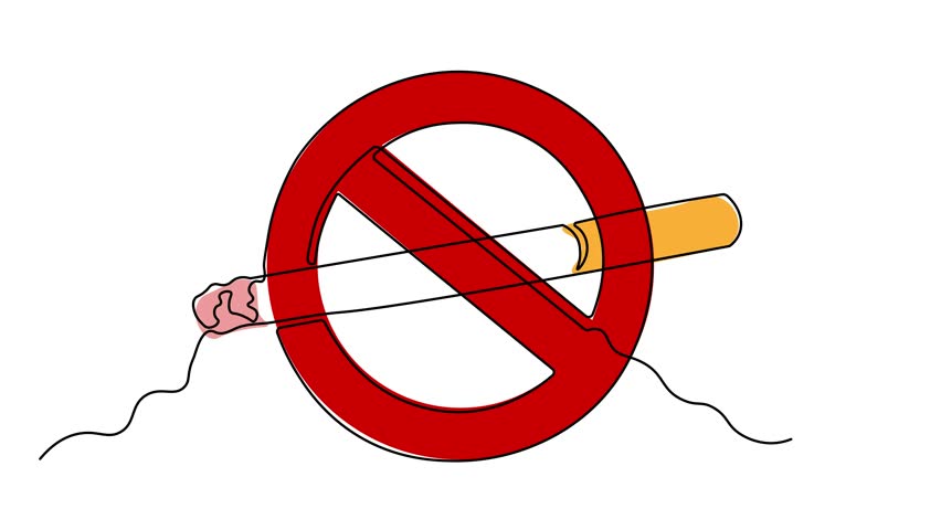 Abstract cigarette in forbidding sign,  Self drawing animation one continuous line draw, logo
