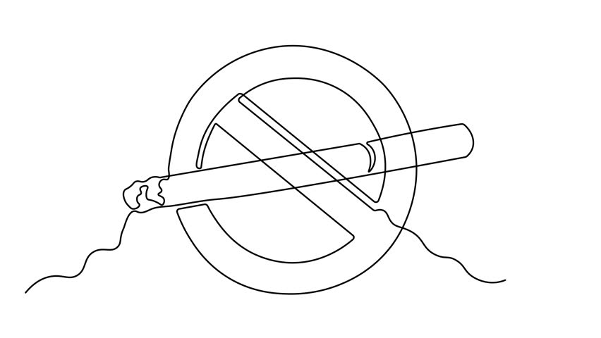 Abstract cigarette in forbidding sign,  Self drawing animation one continuous line draw, logo