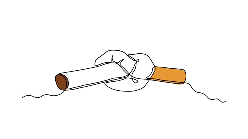 Abstract cigarette tied in a knot, broken cigarette, Self drawing animation one continuous line draw, logo