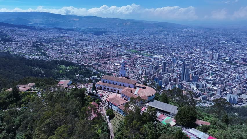 Monserrate Church At Bogota In District Capital Colombia. Monserrate Sanctuary Viewpoint. Religious Tourism. Bogota At District Capital Colombia. Medieval Church. Pilgrimage Scenery.