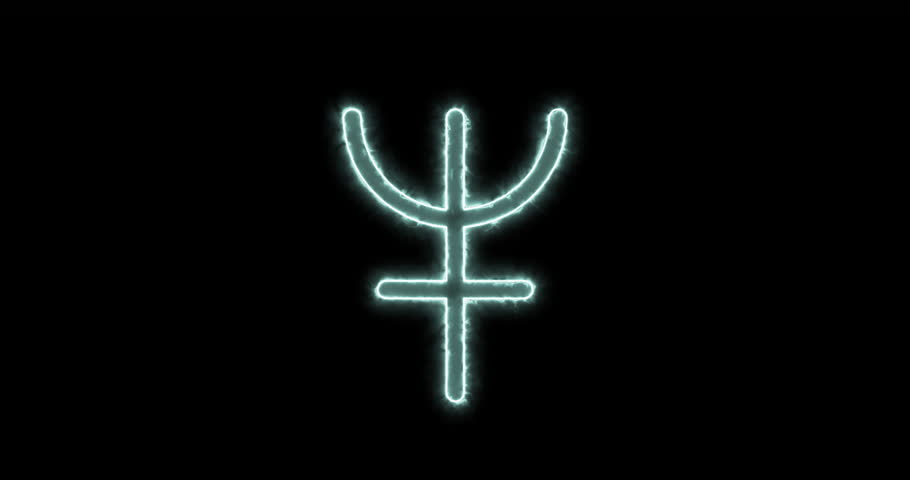 Astronomical symbol of Neptune planet blue flaming. Loop