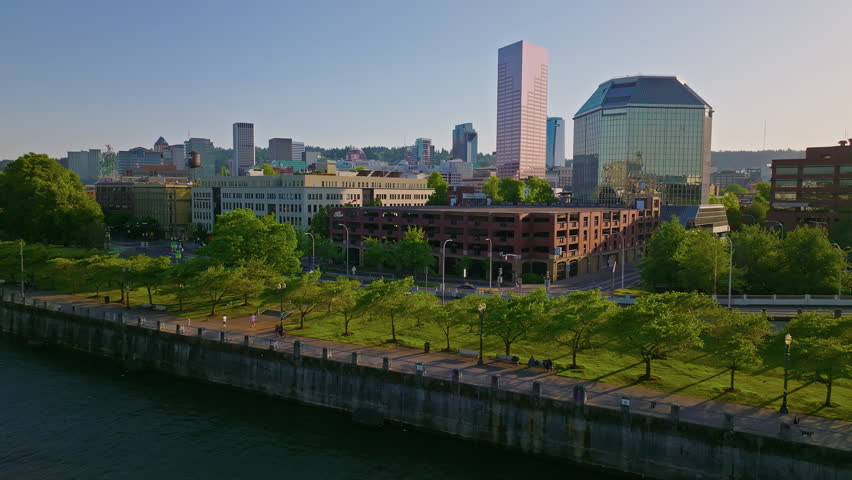 Beautiful twilight aerial of Portland, Oregon