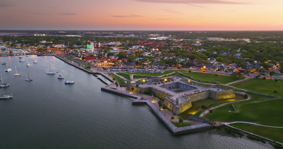 St Augustine, Florida. Historic fort Castillo de San Marcos, National Monument open to public, travel destination for families and tourists on vacation in Florida.