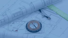 Blueprint layout showing magnetic compass on desk, with flat design network connecting global data. Technical drafting, digital connectivity, design process, architecture, data exchange, innovation, - Powered by Shutterstock - Get 15% off with code: PIKWIZARD15