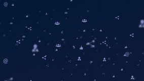 Abstract data display animating on dark blue grid showing cascading code streams with social icons. Cybersecurity, digital, technology, communication, network, futuristic, data - Powered by Shutterstock - Get 15% off with code: PIKWIZARD15