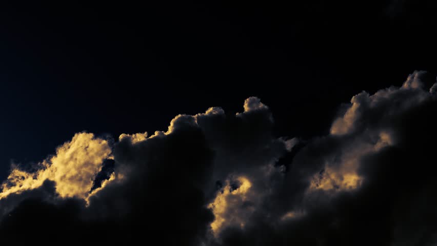 Sunset Sky With Hudge Clouds. Dark Sky. Massive Clouds Running Quickly Across Evening Sky. Dark Fluffy Clouds. Dramatic Cloudscape.