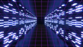 Neon FLASH SALE text spinning in flat design retro tunnel, with purple grid and glitch effects. Futuristic, cyberpunk, vibrant, digital, dynamic, immersive, sci-fi - Powered by Shutterstock - Get 15% off with code: PIKWIZARD15