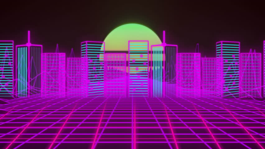 Retro-futuristic cityscape showing 3D GAME OVER text above neon grid with triangles and half-sun. Cyberpunk, digitalart, neon, futurism, sci-fi, geometric, skyline - Powered by Shutterstock - Get 15% off with code: PIKWIZARD15