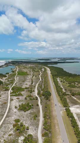 Vertical aerial shot pulling out from Fort De Soto Park in Saint Petersburg, Florida.
