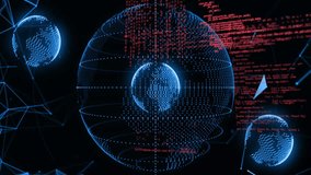 Central holographic sphere floating in digital void, showing concentric data points and red code. Cyberspace, data visualization, futuristic, technology, network, virtual reality, digital architecture - Powered by Shutterstock - Get 15% off with code: PIKWIZARD15