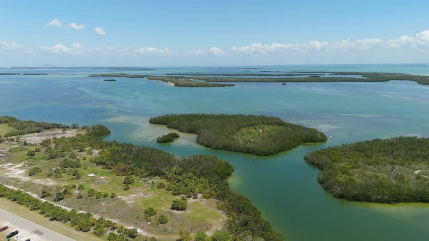 Rotating aerial shot of Fort De Soto Point.
