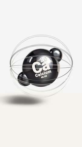 Vertical Calcium Ca 20 metal 3d atom animation element from periodic table on clean white background. 3D Illustration