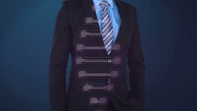 Corporate man standing in virtual grid, displaying glowing holographic cybersecurity padlock. Technology, cybersecurity, digital, security, innovation, data protection, networking - Powered by Shutterstock - Get 15% off with code: PIKWIZARD15