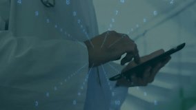 Doctor in hospital corridor holding stethoscope and wearing lab coat, showcasing digital data flow. Medical, healthcare, technology, digital, innovation, professionalism, futurism - Powered by Shutterstock - Get 15% off with code: PIKWIZARD15