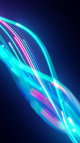 looping 3d animation. Abstract pink blue neon background with unfocussed glowing wavy lines and bokeh lights. Equalizer sound wave chart