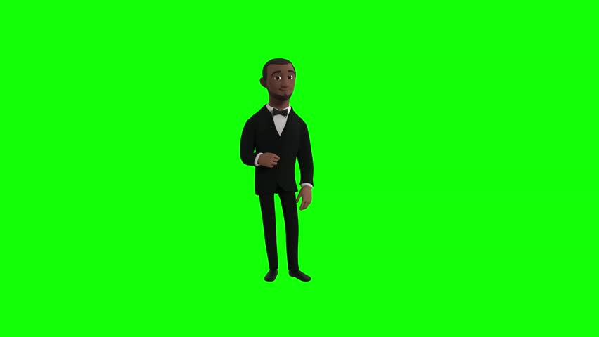 Businessman in 3D animation swapping cards with confident gestures, isolated on green screen. Perfect for business, marketing, presentation, and corporate visual assets.