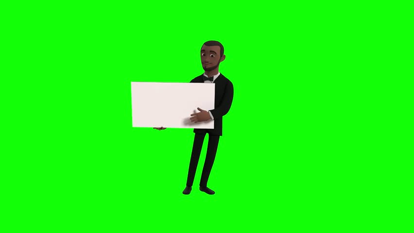 Businessman in 3D animation swapping cards with confident gestures, isolated on green screen. Perfect for business, marketing, presentation, and corporate visual assets.