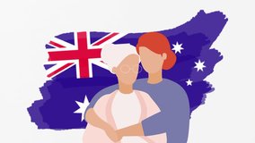 Animated old mother daughter, Australia flag icon, symbol. Family, human rights, identity, relationship concept. Slow motion vector animation, motion graphic video. Isolated white screen background - Powered by Shutterstock - Get 15% off with code: PIKWIZARD15