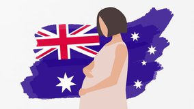 Animated pregnant women, Australia flag icon, symbol. Family life, human rights, identity, relationship concept. Slow motion vector animation, motion graphic video. Isolated white screen background - Powered by Shutterstock - Get 15% off with code: PIKWIZARD15